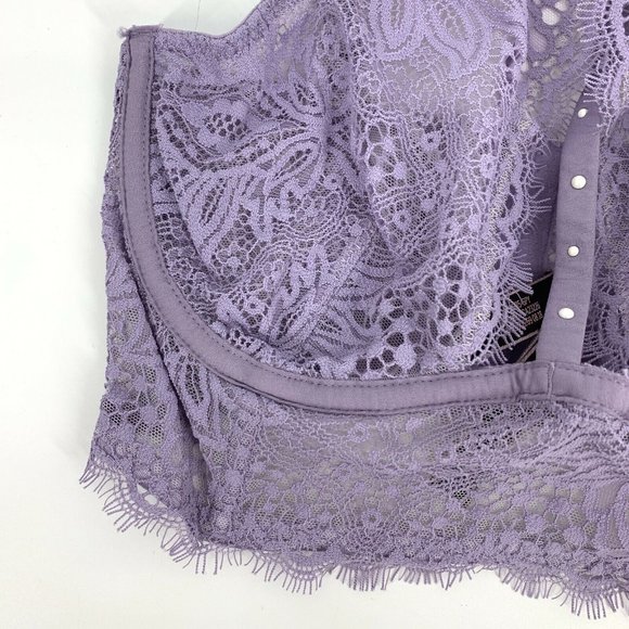 Victoria's Secret Bra Very Sexy Unlined Plunge Purple Floral Lace - Picture 4 of 12